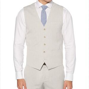 PERRY ELLIS size large Men's Cream Suit Vest linen blend